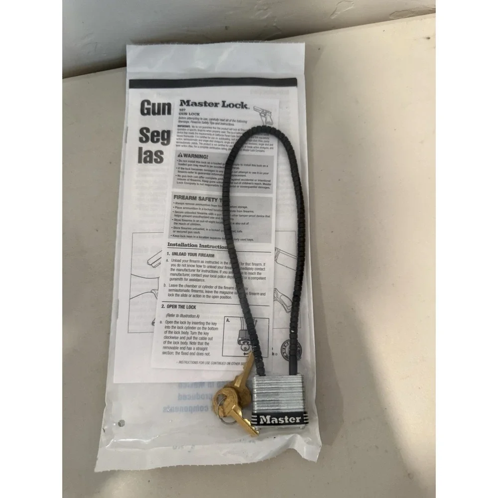 Master Lock 107 Cable Gun Lock Firearm Safety Padlock Brand New with Keys Manual